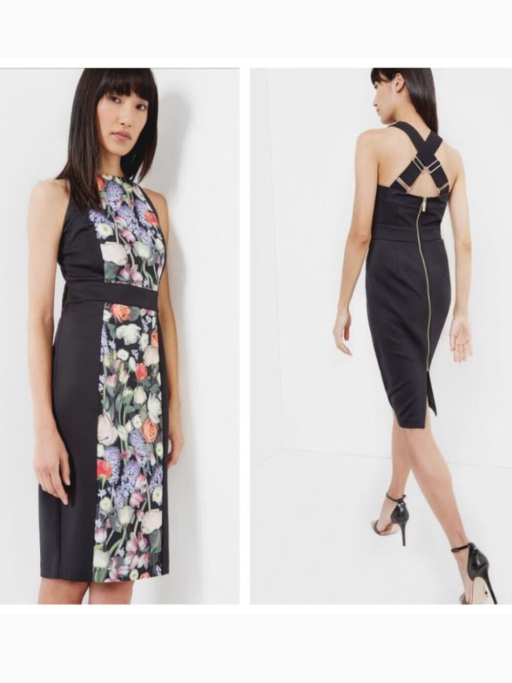 Ted Baker Akva Kensington Floral Dress Bodycon Sleek Black Women's 5 = US 12